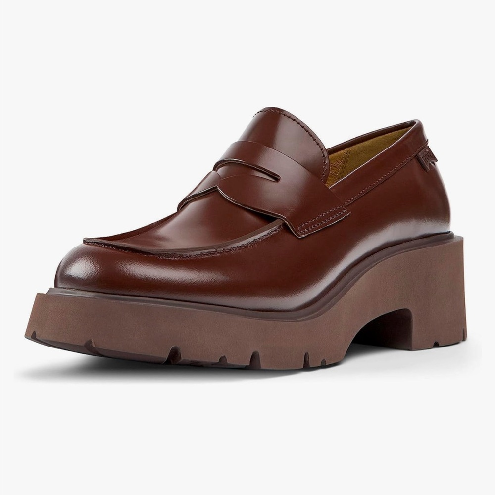 Camper Brown Leather Penny Loafers with Chunky Sole